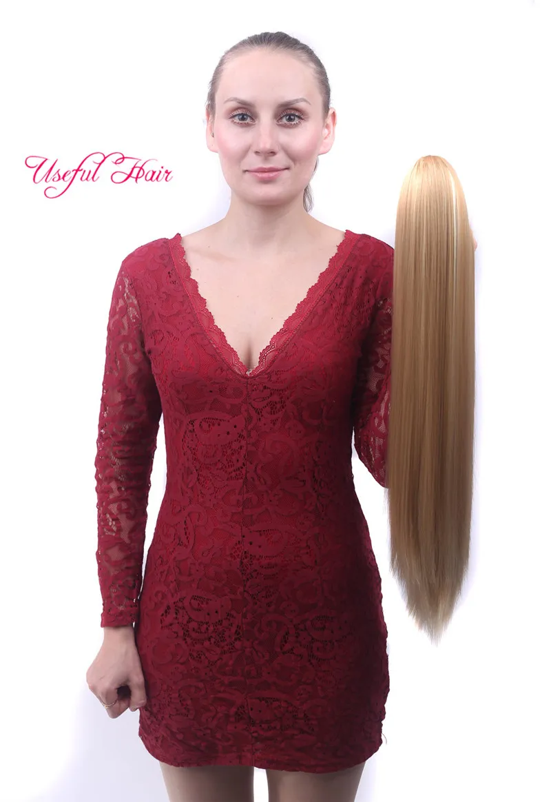 Ombre Dwa Tone Color Ponytail Claw Clip Hair Extension Syntetyczne Przedłużanie Włosów Pony Ogon 24 '' Prosty syntetyczny klips w przedłużaniu włosów