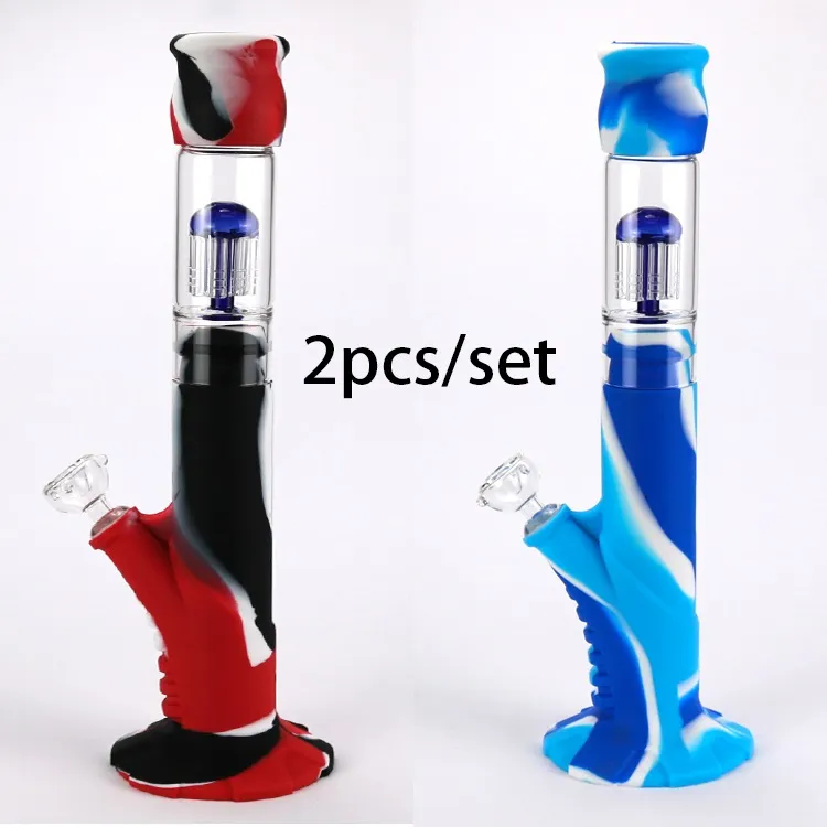 Neue Ankunfts-Silikon-Bongs Shisha 14 Zoll Perkolator-Silikonschlauch Verbindungsgröße Glasbong-Wasserpfeifen Dab Rigs Bohrinsel-Wasserpfeifen bunter Rauch