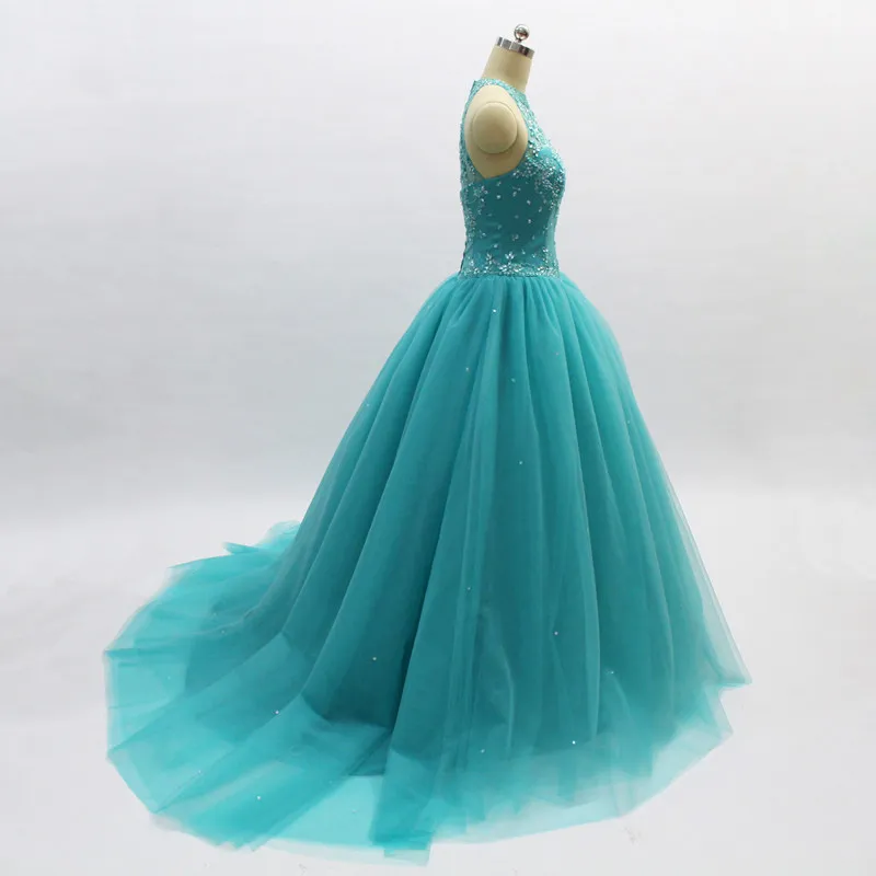 Prinses Quinceanera Dresses 2020 Turquoise kralen kristal tule Sweet 16 jurken 15 jaar Ball Jurk debutante maskerade jurken cu301p
