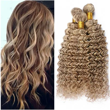 Deep Wave # 8/613 Piano Couleur Extensions de Tissage de Cheveux Humains 3 Pcs Vierge Indienne Cheveux Humains Highlight Mixte Piano Couleur Bundles Double Trames