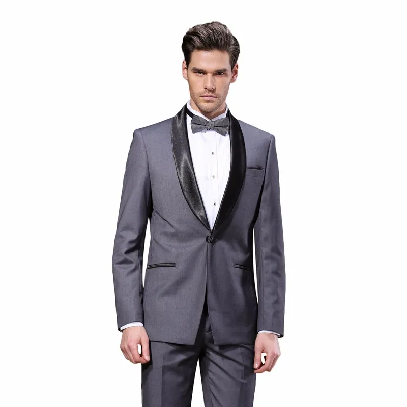 Mannen Past Wit Zwart Grijs Sjaal Revers Slim Fit Bruiloft Past Formele Made Business Pak Tuxedos Terno Blazer Masculino jas + broek