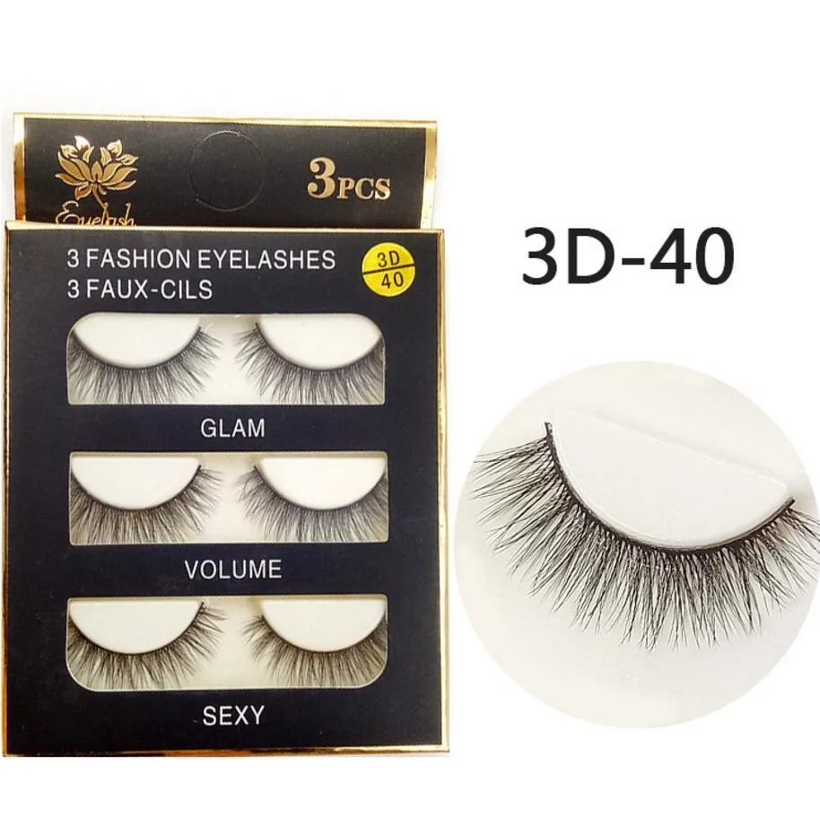 OEM fazer seu logotipo 3D cílios postiços 3 Pares / lote Sexy 100% Feito À Mão Grosso Longo Cílios Postiços Falso Eye Lashes Pestana de Alta Qualidade