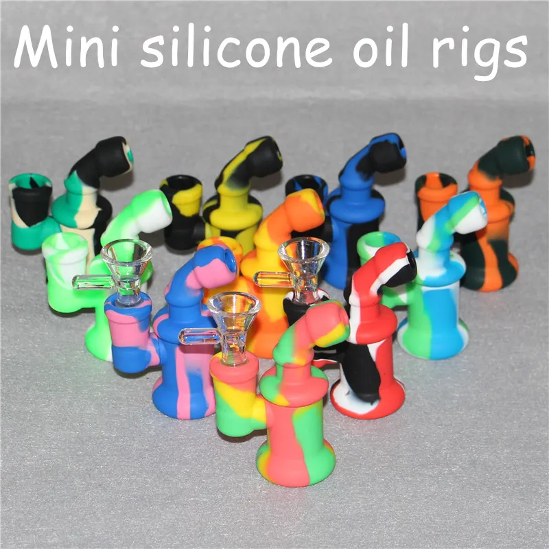 Mini Bubbler Pequenos Hookahs Silicone Tubulação de Água Catcher Inline Percolator Mão de Vidro Bongs Rig Rang Mistura Cores