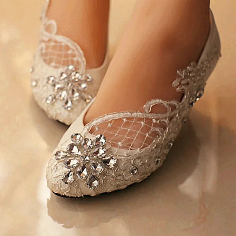 Acquistare Ballerine Pizzo Bianco Cristallo Scarpe Da Sposa Ballerine  Scarpe Tacco Basso Tacco Piatto Misura 5 10 Economico | Consegna Veloce E  Qualità | It.Dhgate