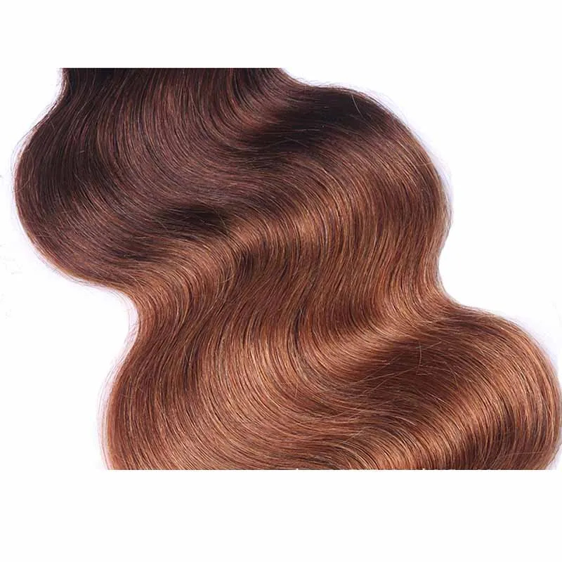 Partihandel Brasilianska Ombre Blondes Human Hair 4 Bundles Färgad Ombre 4/30 # Två Tone Body Wave Brown Human Hair Weave Buntar