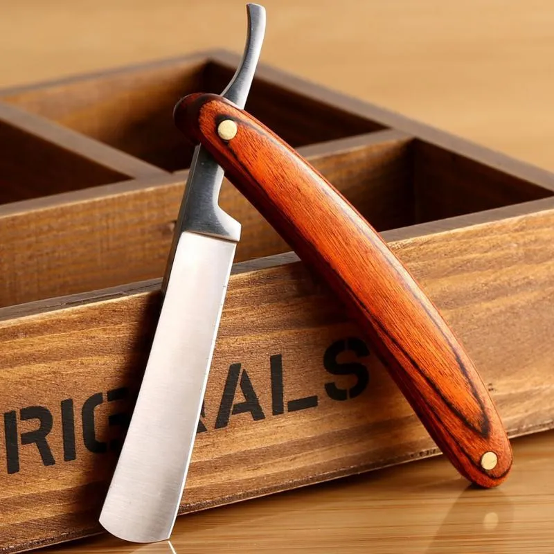 Good Quality Straight Edge Stainless Steel  Folding Shaving Knife Hair Removal Tools Wooden Handle