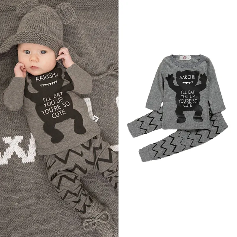 Spädbarn Pyjamas Baby Kläder Ställer Pojke Långärmad Vår Höst Vinter Outfits Set Toddler Letter Passar Baby Girls Nyfödda Kläder Set