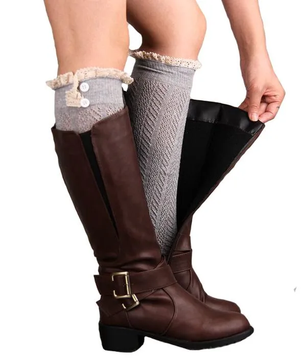 Womens Girls Leg Warmer Knee High Crochet Knitted Stocking Winter Thermal  Cuffs Topper Long Boot Socks