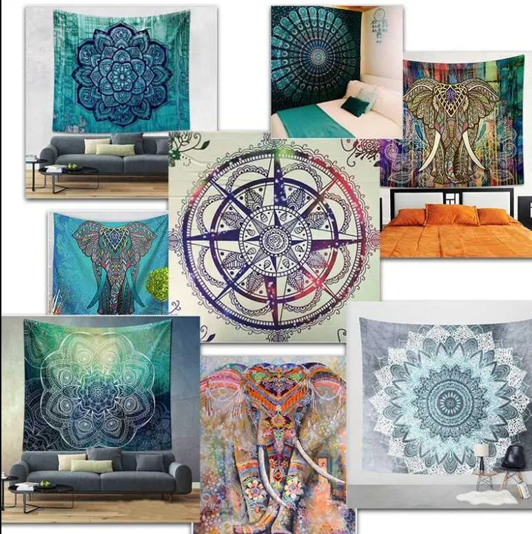 150 * 130cm Polyester Bohemian Tapestry Mandala Beach Handdukar Hippie Kasta Yoga Mat Handduk Indisk Polyester Vägg Hängande inredning 44 Design KKA4499