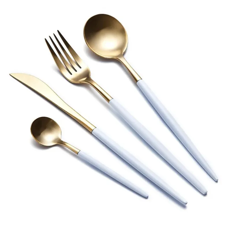 Commercio all'ingrosso padellame regola oro bianco Dinnerware Set 304 acciaio inossidabile occidentale Posate alimento della cucina di articoli per la tavola Insieme di pranzo