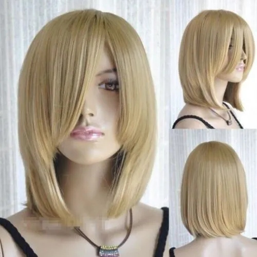 Varm sälja! Long Bang Gold / Blond Short Straight Cosplay Hair Wig