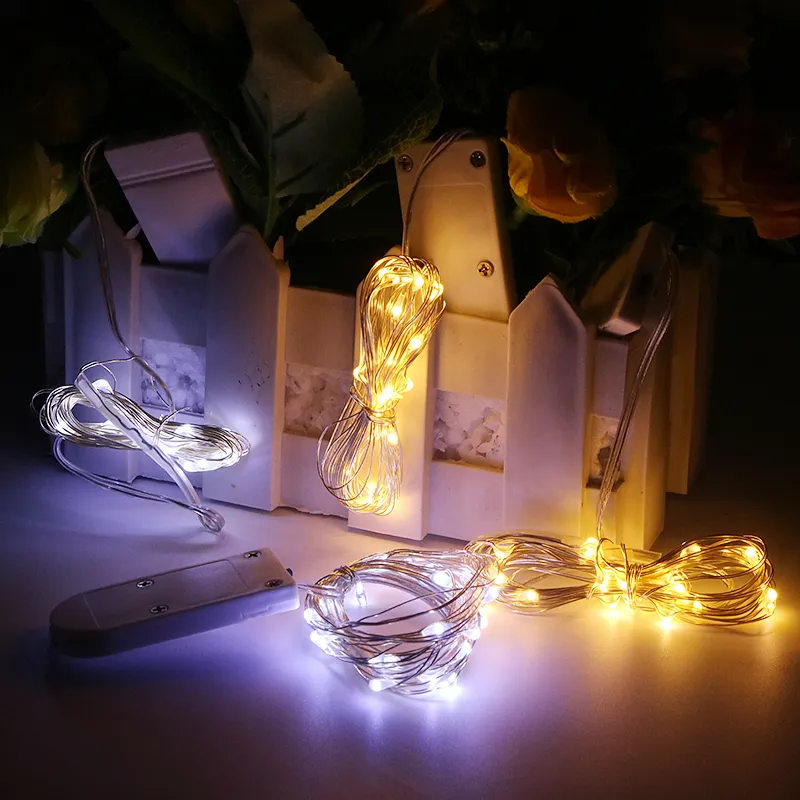 LED Copper Wire String Lights CR2032 Button Cell Battery Rice String Light 2M 20LED Fairy Light for Christmas Wedding Decoration