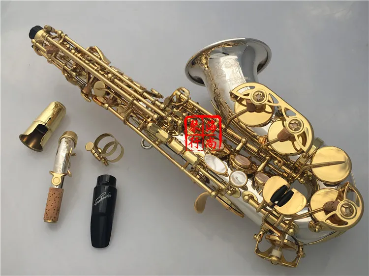 Varumärke Instrumentyanagisawa SC-9937 Böjd professionell sopransaxofon silvermässing mässing Sax munstycke lappar kuddar vassar böjhals