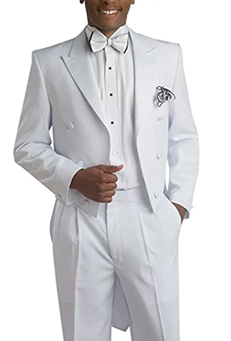 Moda Beyaz Tailcoat Erkekler Düğün Smokin Kruvaze Damat Giyim Yüksek Kalite Erkekler Resmi Akşam Yemeği Balo Suit (Ceket + Pantolon + Kravat + Kuşak) 626