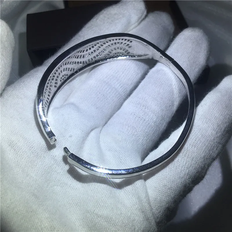 Handgemaakte golvende lijnen armband kanaal instelling diamant S925 zilver gevulde aangrijping bangle voor vrouwen bruiloft accessaries