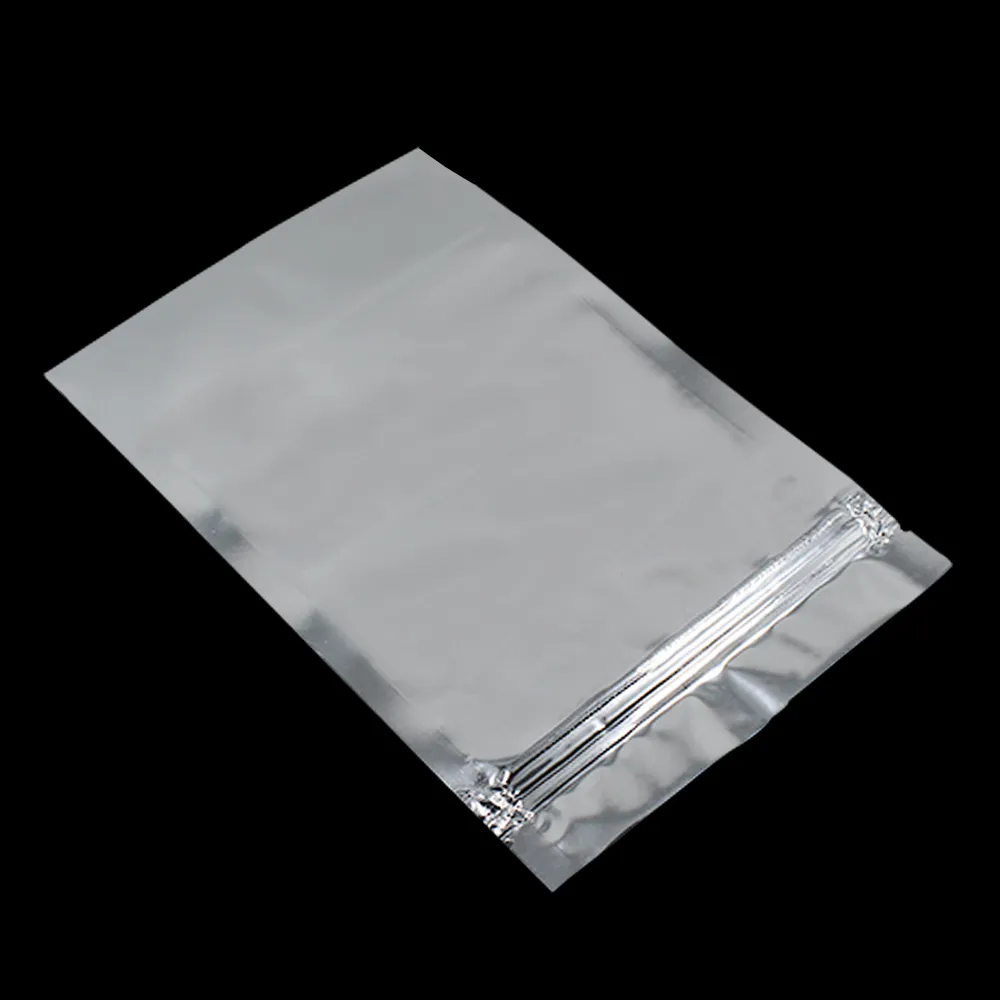 100 PCS 12x20cm Silver Stand Up Aluminum Foil Food Storage Packing Bag for Coffee Tea Powder Mylar Foil with Zipper Packing Pouche298r