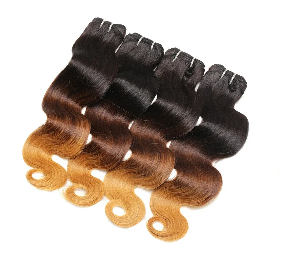 1b 4 27 feixes de cabelo três tons 27 cor corpo onda do cabelo humano tece cabelo virgem peruano 3 pçs / lote Ombre unprocess trama