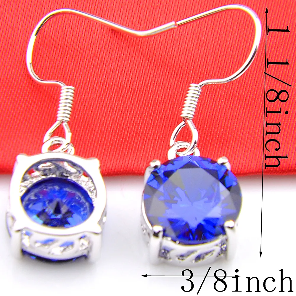 10 قطعة مجموعة Luckyshine دائرية الشكل السويسري الأزرق توباز الأحجار الكريمة 925 الفضة القرط مجوهرات هدية مجانية للنساء هدية