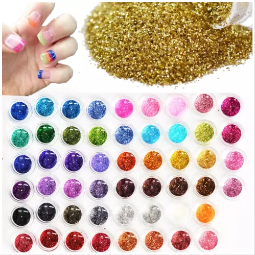 Nail Glitter 60pcs Différentes couleurs Poussière 3D Art Décoration Acrylique UV Gem Polonais Outils Ensemble