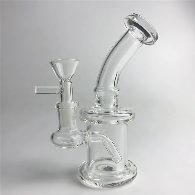 Tubi acqua da 6 pollici Mini Oil Rigs Bong in vetro con giunto trasparente femmina da 14 mm Bocce in vetro Mlae da 14 mm Recycler Heady Beaker Bong