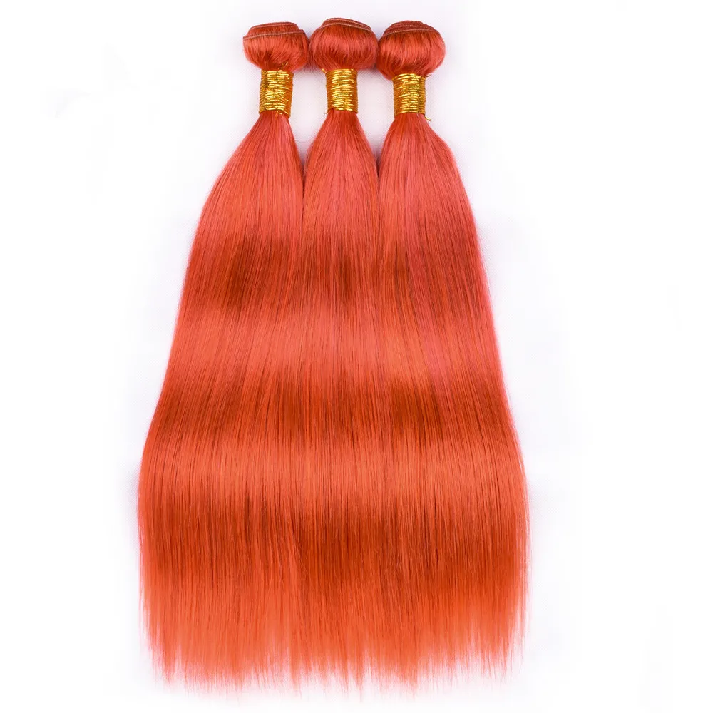 Silky Straight перуанской оранжевого человеческих волос Weave Связка 3шт Virgin Extensions волос Pure Orange Цвет волос Human Bundle предложение