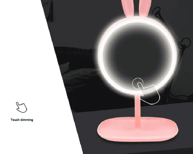 Maquiagem espelho iluminado LED Lamp Vanity Viagem portátil recarregável orelha de coelho Tela Redonda Natural Light Touch