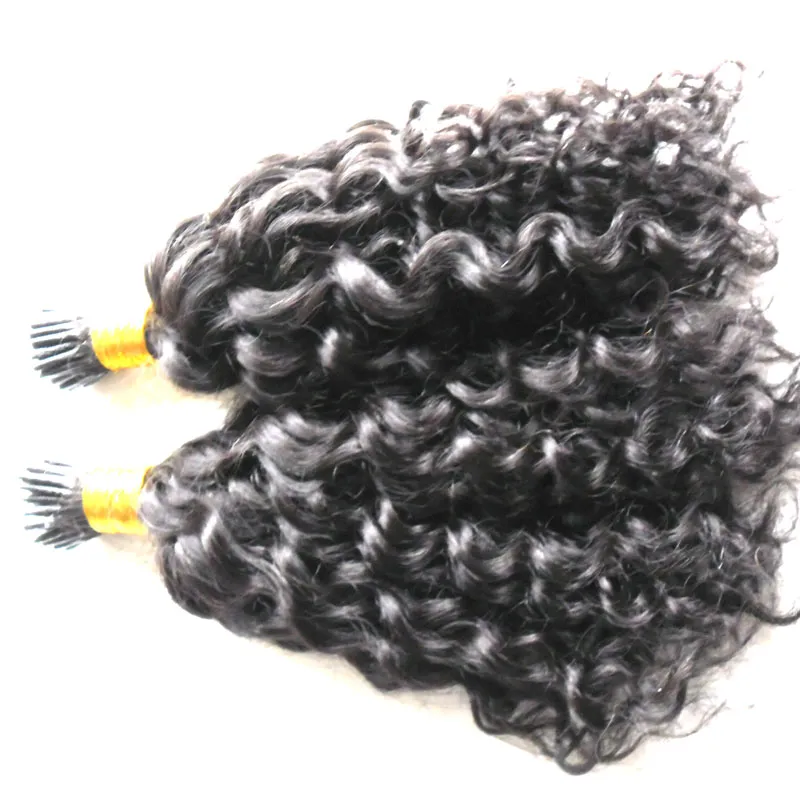 Natürliche Farbe Kinky Curly Keratin Human Fusion Hair Nail i Tip Machine Made Remy Pre Conded Haarverlängerung 100g / Stränge