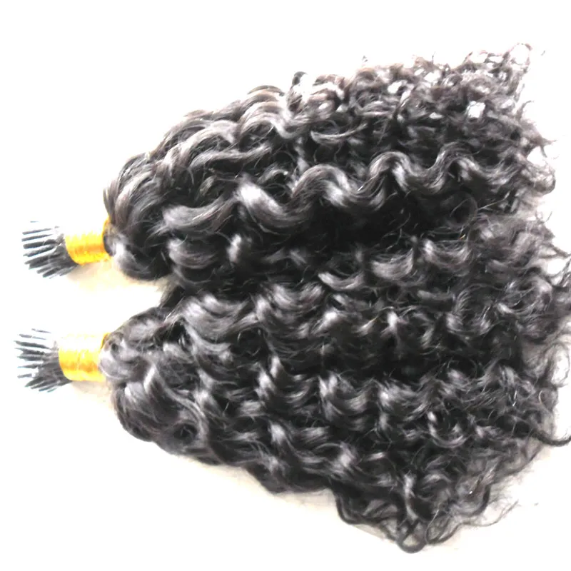 Natural Color Kinky Curly Keratin Human Fusion Hair Nail I Tip Machine Made Remy Pre Bonded Hair Extension 100g/strands