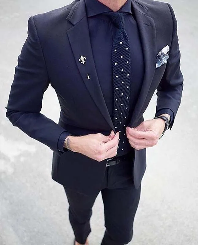 Benutzerdefinierte Marineblau Herrenanzüge Hochzeitsanzug Bräutigam Business Casual Maßgeschneiderte Smoking Slim Fit 2 Stück Terno Blazer Masculino (Jacke + Hose)