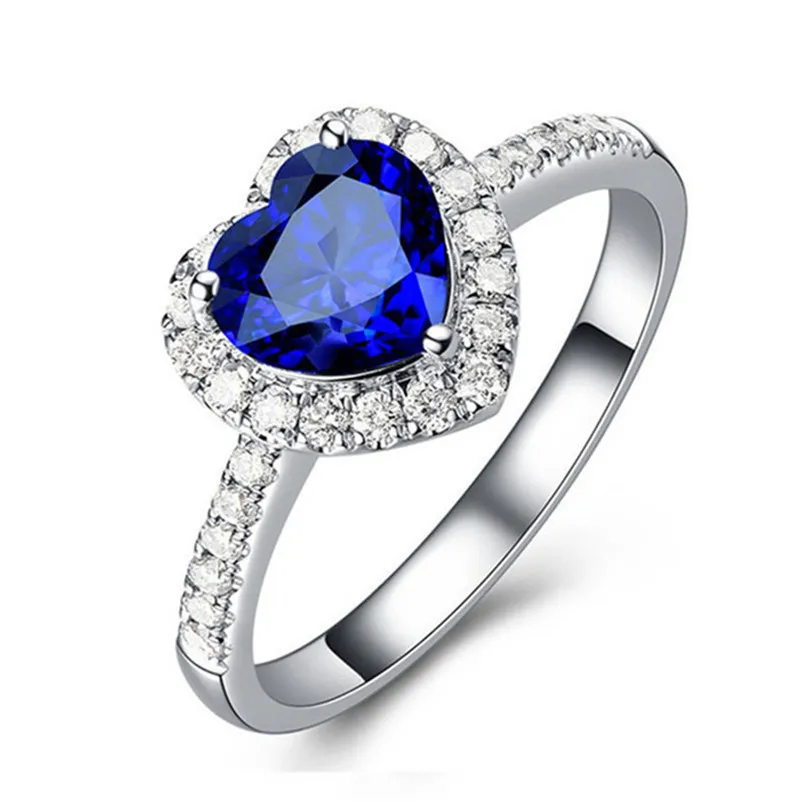 Fine Jewelry Sapphire Rings For Women Real S925 Sterling Silver Heart-Shaped Bridal Wedding Engagement Top Quality Ring