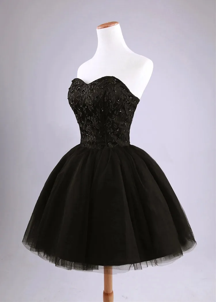 Preto mini curta tulle vestidos de festa muito strapless beading lace-up volta curto vestido de homecoming doce 16 vestidos