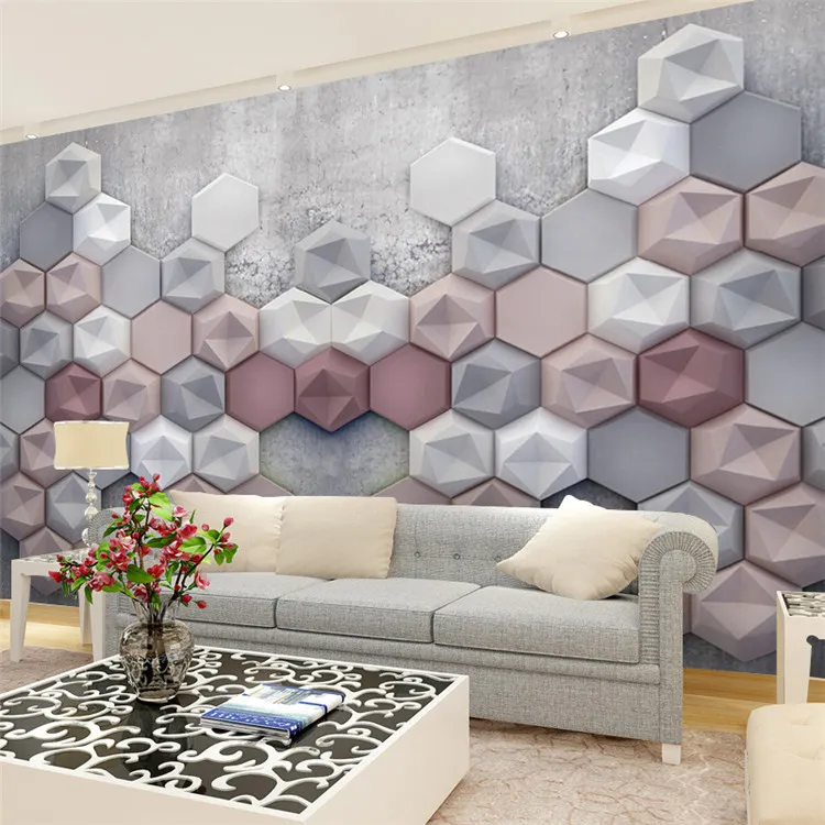 salon 3D tapeta geometria abstrakcyjna malowidła ścienne nowoczesne sofa telewizor tło tło dekoracje ścienne papiery ścienne po mural97594046393780