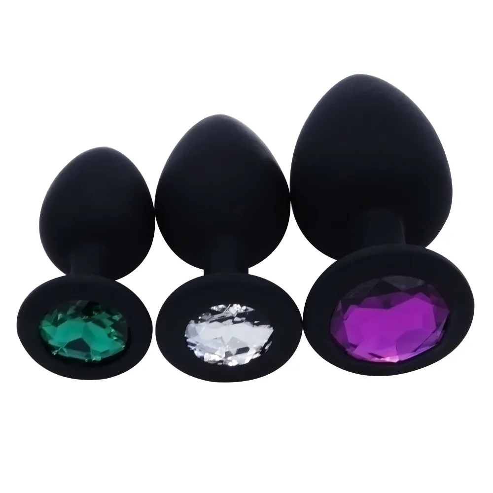 Domi 3pcs Anal Plug Silikonowy Mały Środkowy Big Big Toy Crystal Jewelry Plug Plug Unisex Dorosłych Gry Sex Zabawki Y18110106