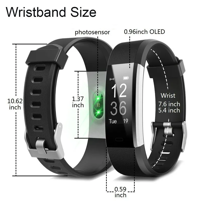 ID115 HR Plus Bracelet intelligent Fitness et suivi du sommeil podomètre moniteur de fréquence cardiaque Bracelet intelligent