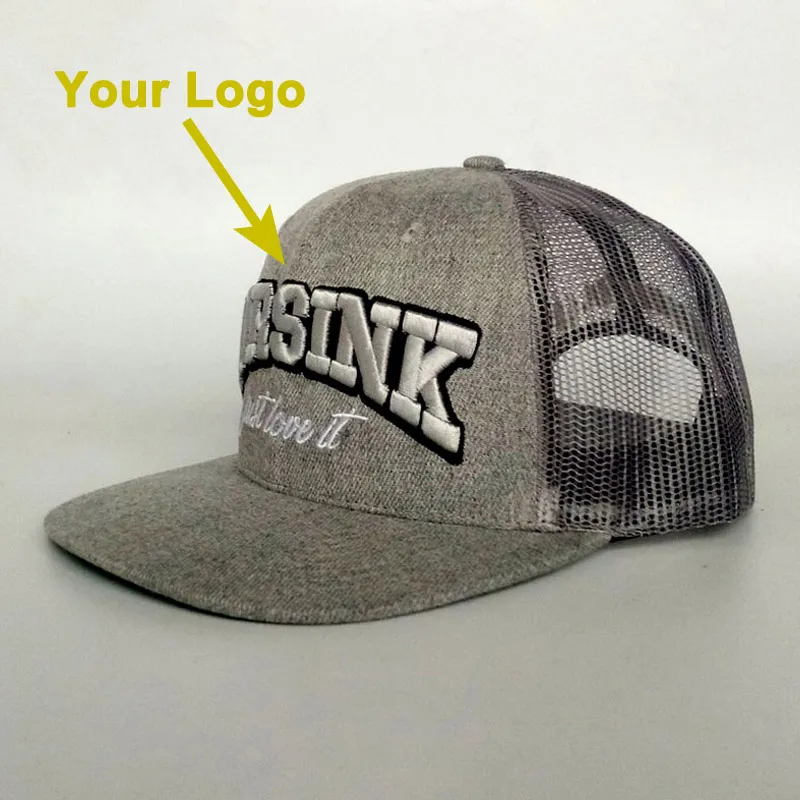flat brim unisex adjusting size customized design trucker cap snapback closure custom baseball style custom hat with mesh on the back