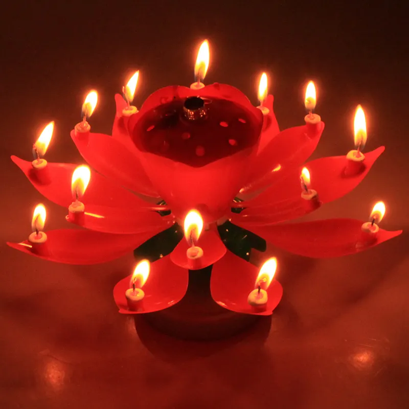 Nieuwe kunst Muziekkaars Lotus Bloem Gelukkige Verjaardag Party Gift Roterende Lichten Decoratie 8/14 Kaarsen Lamp