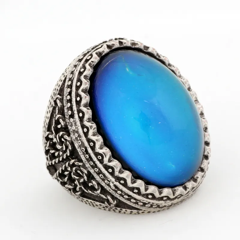 Classic Mens And Womens Antique Silver Color Change Mood Stone Ring Jewelry for Sale RS050-029