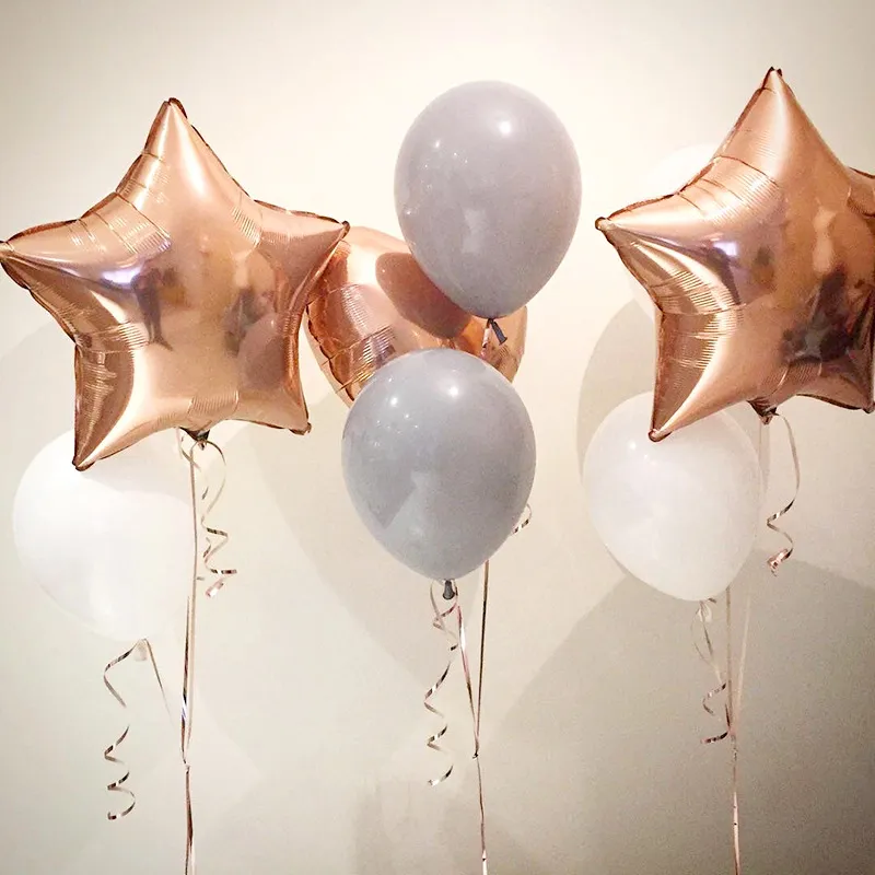 Rose Gold Gold Star Helium Balloon 18 Inch Star, Heart, And Round Shape ...