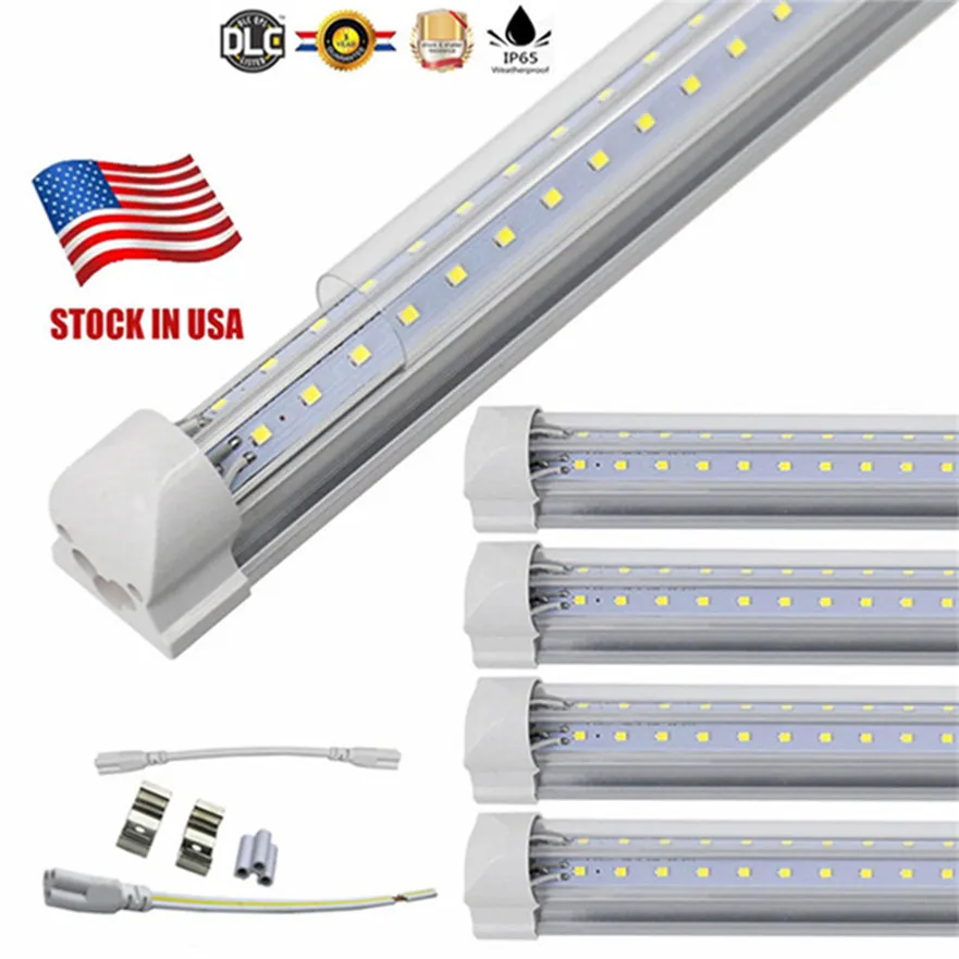 Lager i US LED T8 -glödlampor, 4ft 5ft 6ft 8ft LED -rörljus V -form Integrerade LED -rör 8 ft Cooler Door Frys LED -belysning