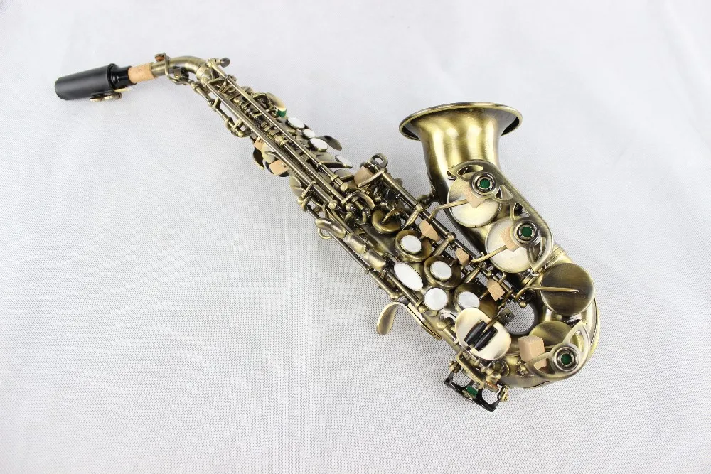 Saxophone Soprano MARGEWATE à petit cou courbé, en laiton, Surface en cuivre Antique, Instruments de musique plats, avec étui et embout