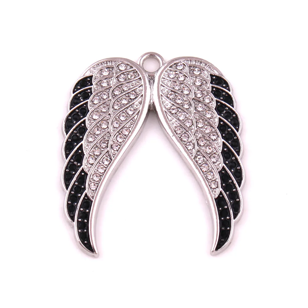 Double Angel Wing Pendant Silver Color Feather Collar Studded With Crystal Populära Fashion Smycken Alla hjärtans daggåva