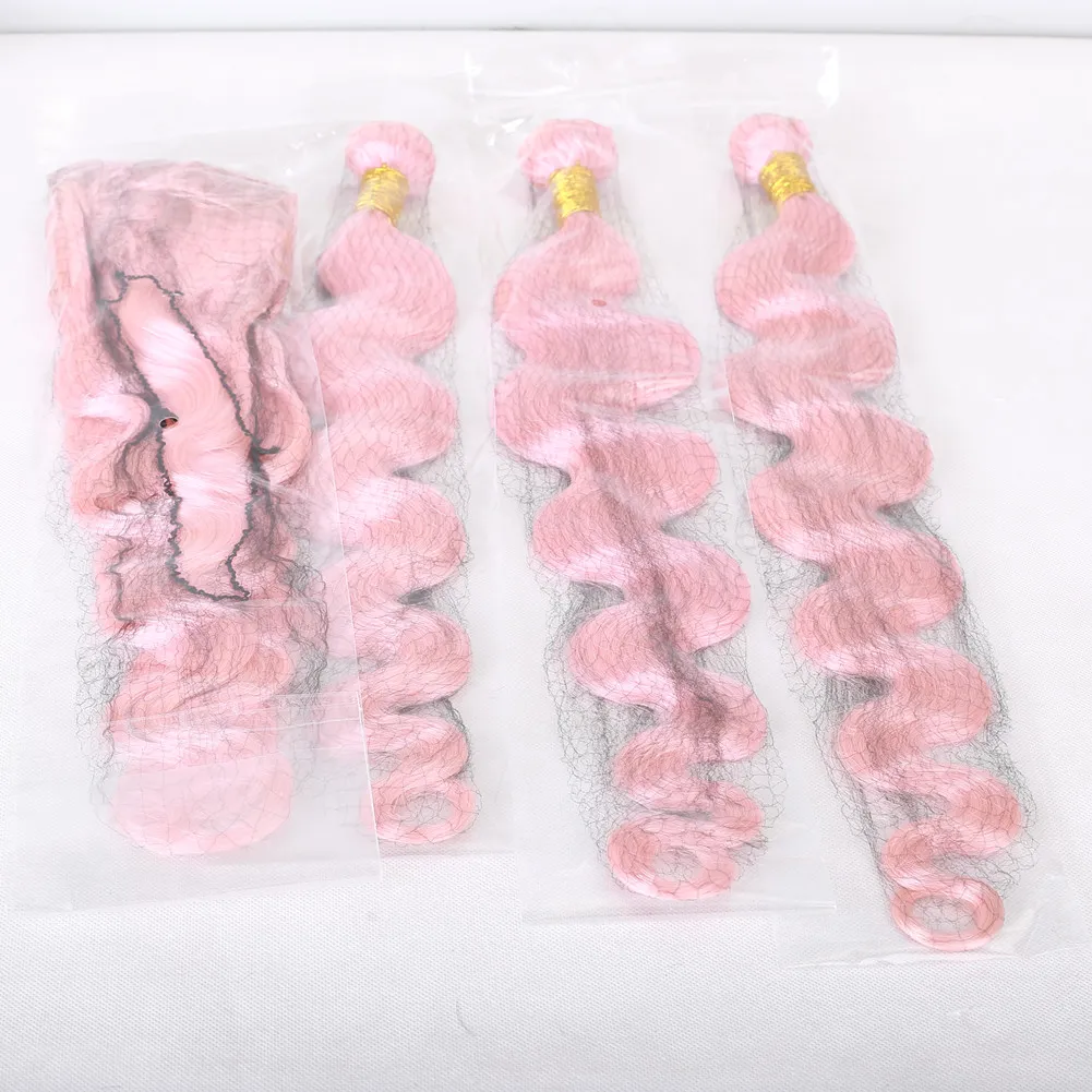 موجة الجسم بيرو عذراء الوردي صفقات ربطة الشعر ييث 13x4 كامل الرباط أمامي إغلاق ملون شعر الإنسان ينسج مع المقدمات الكاملة