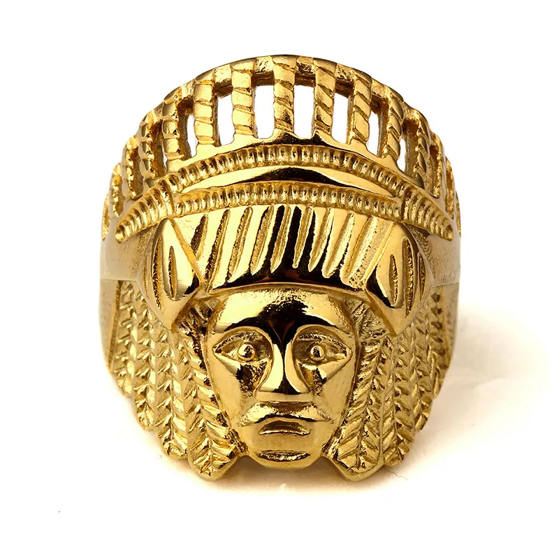 La nouvelle bague hip hop tête de lion chef indien Jésus bague de qualité en or 18 carats 2530824