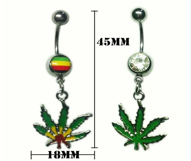 316L Surgical Stainless Steel Crystal Rhinestone Belly Button Navel Bar Rings New Body Piercing Jewelry Dangling Maple Leaf Charms