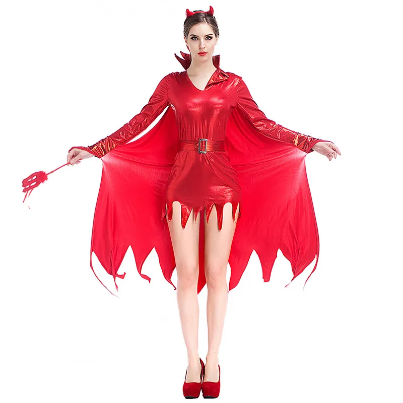 Sexy Red Vampire Bat Costume Demon Role Play Masquerade Party Outfits Halloween Devil Cosplay Party Wear Fancy Dress