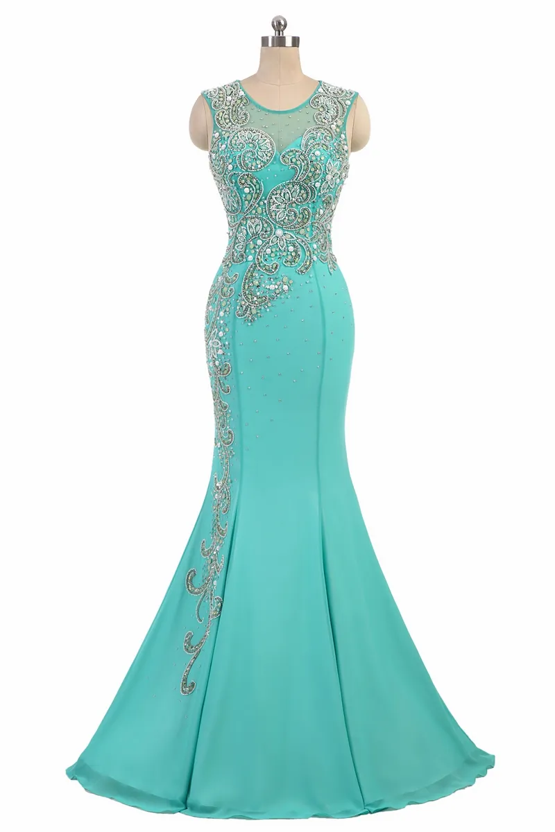 Elegante Backless Beaded Mermaid Prom Dress Mermaid Turquoise Party Evening Dresses Custom Made Formal Party Gowns HY1828