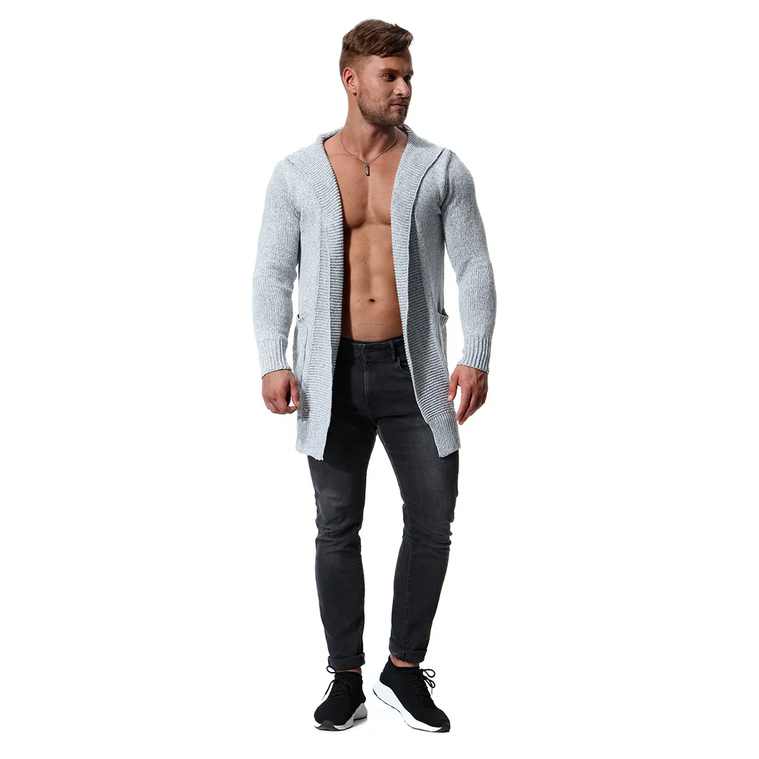 Mens Sweater Plus Size Autumn Slim Fit Cardigan Men Simple Hooded Casual Sweater Men Long Mens Cardigans 3Colors 2XL M J181025