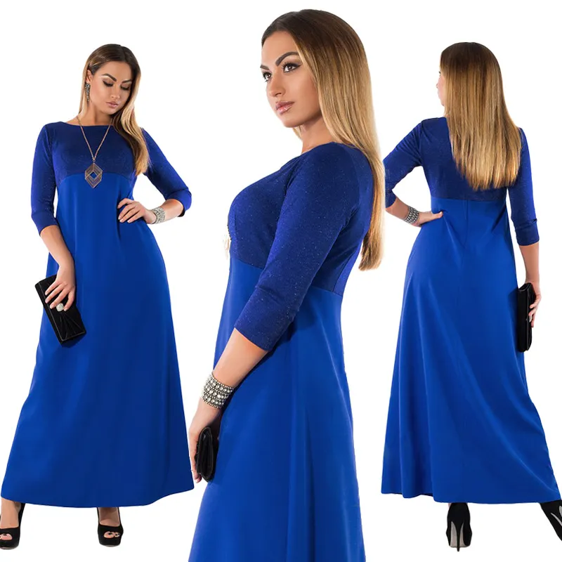 2018Nouveau style des femmes de taille plus robes L-6XL Fashion Dress O-Neck 3 / 4Sleeve robes élégantes Maxi robe longue 