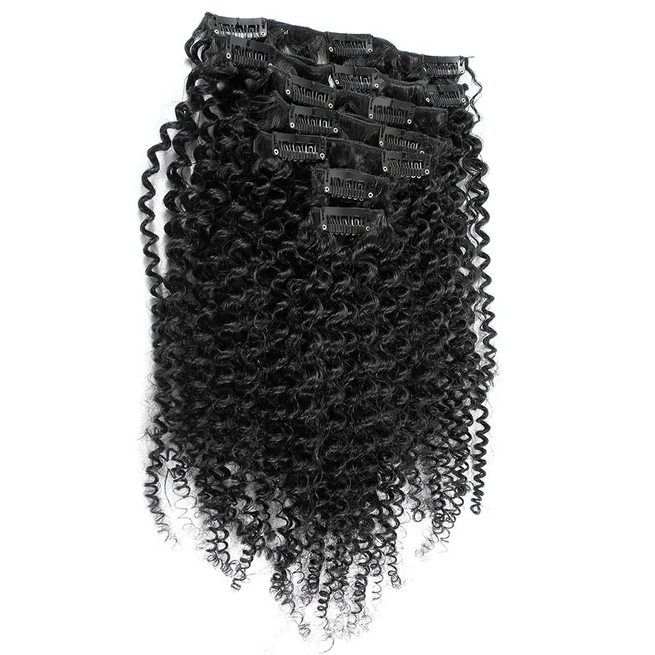 Mongoolse kinky krullend haarclip in 7 stks / set clip in menselijke hair extensions natuurlijke haar clip ins 4b 4c