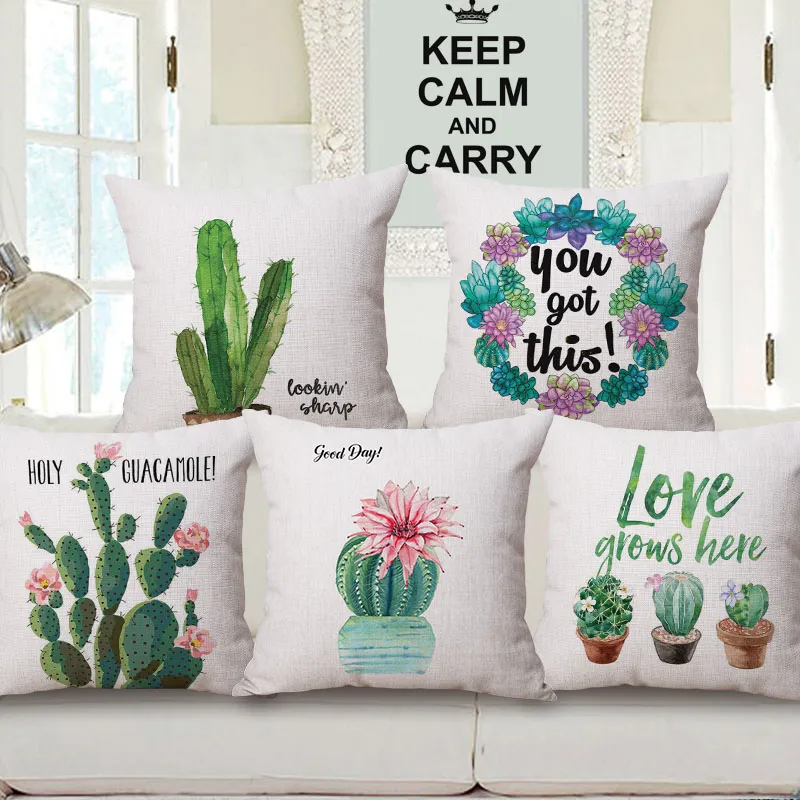 new designs 2018 cushion cover green cactus decoration quotes chaise chair throw pillow case 45cm square almofada plant cojines